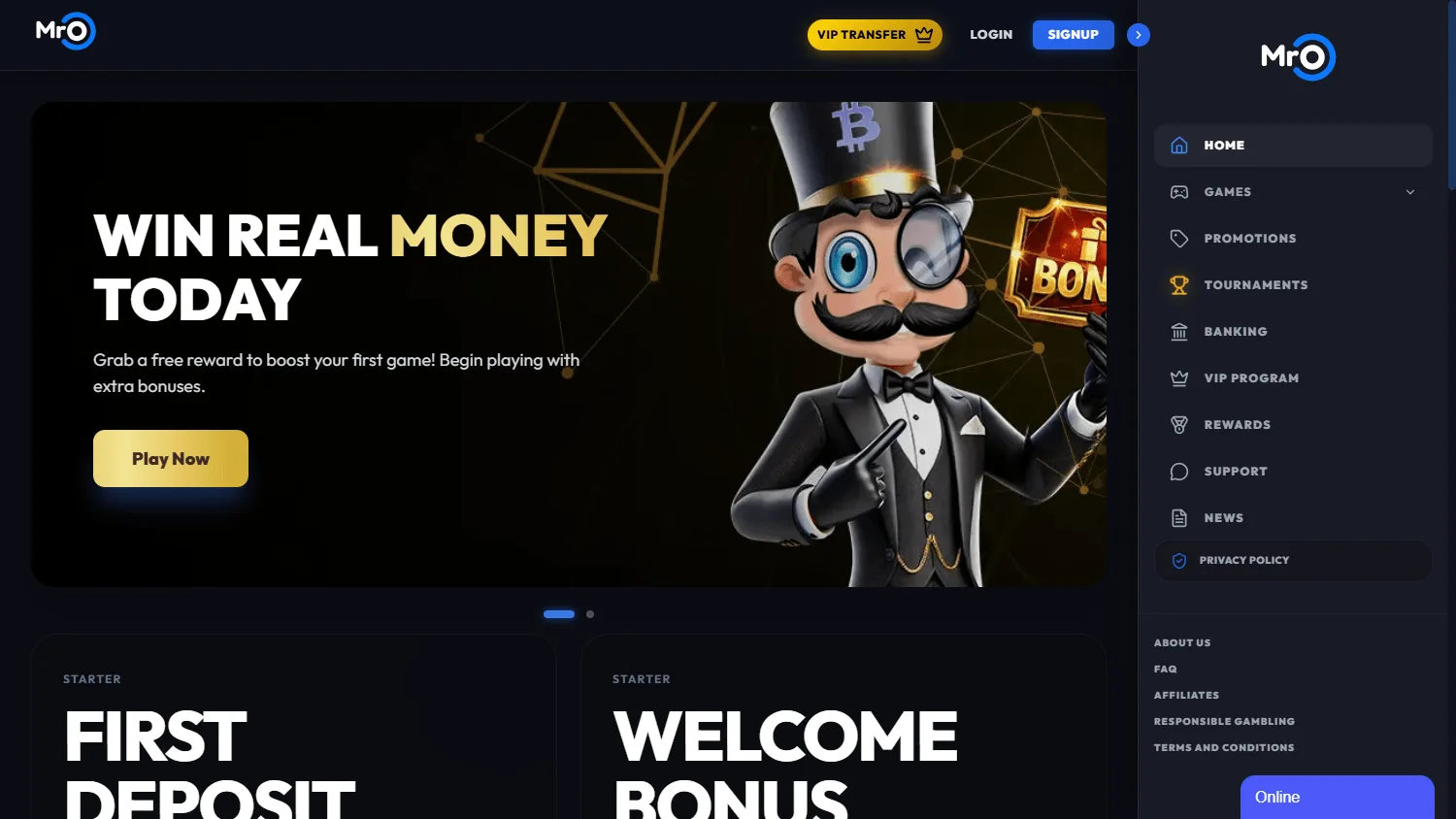 Mr O Casino desktop home screen with the casino offer
